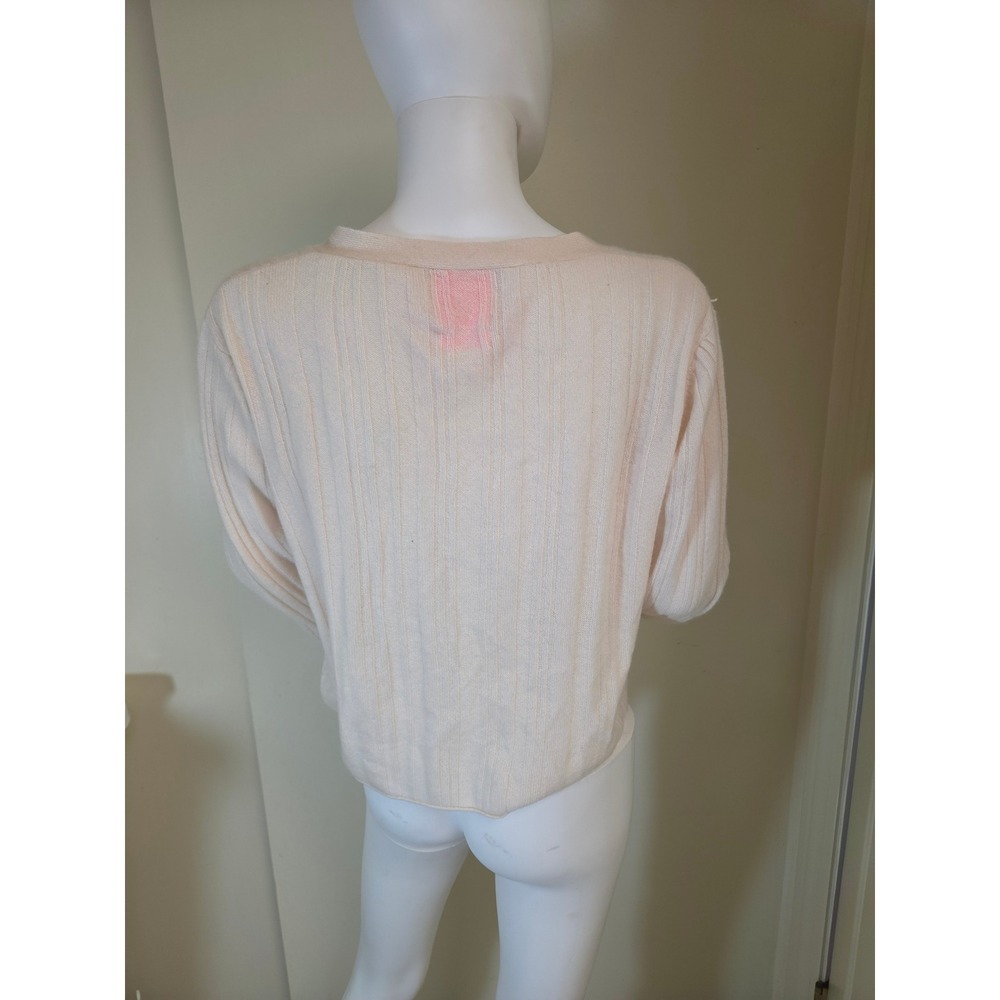 Crush Cashmere Women Cream Ribbed V-Neck Button Front Cardigan Sweater Size 1 - Picture 7 of 10